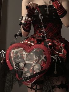 Original Star Heart Shaped Little Devil Pain Bag Single Shoulder Crossbody Bag Y2K Aby Red And Black Pu Leather Backpack