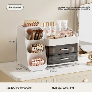 Hộp Đựng Đồ Trang Điểm Rộng Rãi Để Bàn Trang Điểm Với 2 Ngăn Kéo Giá Để Cọ Dành Cho Mỹ Phẩm Nước Hoa Phấn Mắt Chất Liệu PET+PE