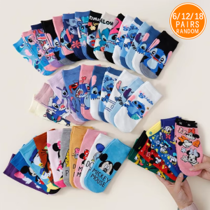Disney | 6/12/18 Pairs of Random Womens Knitted Ankle Socks With Cute Cartoon Print Summer Breathable and Casual Couple Low Top Socks