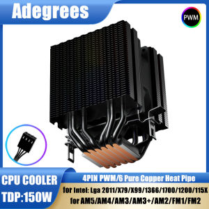 6 Heat Pipes CPU Air Cooler 4 Pin PWM RGB Black PC Cooling Fan Quiet Intel LGA 1700 2011 1200 1156 X79 X99 1366 AMD AM4 AM3 AM5