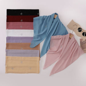 Jifang พลอยเทียมประกายระยิบระยับ90X90ซม. โบว์โบว์โบว์ผ้าพัชมีนามุสลิมผ้าพันคอสี่เหลี่ยมจัตุรัสชีฟองแบบพองเรียบฮิญาบ WC101