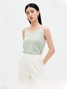 Satin Feel Strap Vest Womens V-Neck Inner Wear Layered Top Sleeveless Summer New Arrival Polyester Fiber 100% Regular Fit
