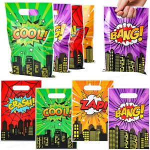 SuperHero Theme Party Favor Bags With Handle 50/10Pcs Plastic Gift Candy Bags for Baby Shower Boys Girls Birthday Party Supplies