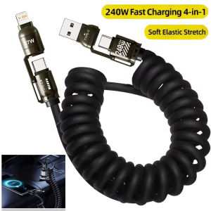 4 IN 1 Spring Data Cable / 240W USB C Fast Charging Charger Cord / for IPhone Samsung Huawei IPad
