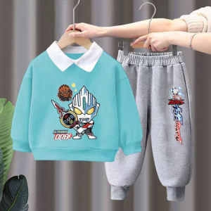 Boys Polo Neck Sweatshirt Set: Ultraman Print Casual Wear for Spring & Autumn