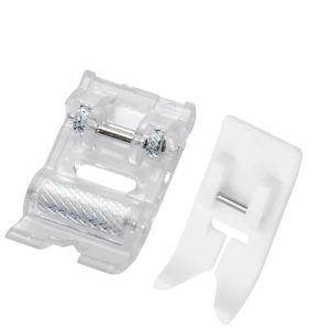 2pcs Roller Sewing Machine Presser Foot Plus Non-Stick Zigzag Leather Goods Sewing Plasitc Presser Foot for Singer Brother Low Shank Sewing Machine