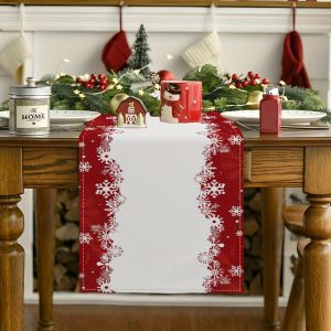 VIKAMA Christmas Red and White Snowflake Table Runner Holiday Gathering Party Table Runner Home Decor