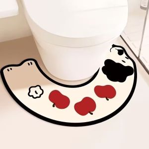 VIKAMA Edgy Black Cat U-Shaped Toilet Mat Cute Kitten Print Water-Absorbent Rug Non-Slip Bathroom Floor Mat Home Decor