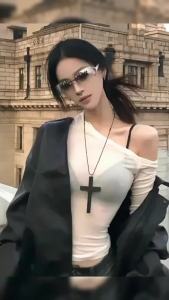 C.N Black Wooden Cross Necklace Long T-shirt Chain Accessories Necklace Clavicle Chain Choker Jewelry