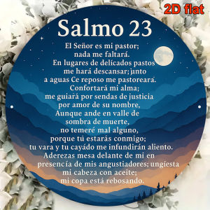 HelloYoung | 2D Flat Metal Sign Spanish Psalm 23 Bible Verse Plaque Dark Blue Gold Star Pattern Aluminium Wall Art
