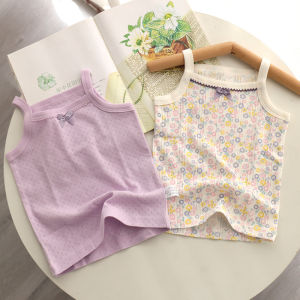 Summer Cotton Blend Camisole Tank Top for Girls 2-Pack A-Class Base Layer Sleeveless Fresh Style Floral Patterned Kids Clothes