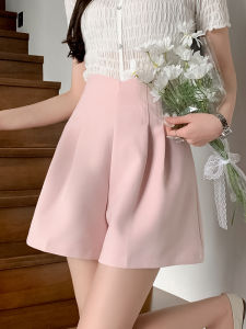 High Waist A-Line Wide Leg Pants Womens Pink Suit Short Casual Trousers Korean Style Commute Summer Fashion Trend