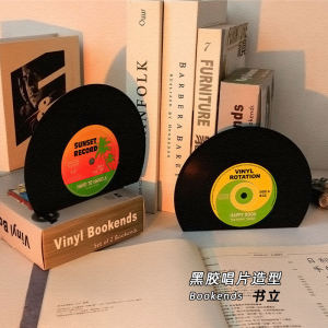 Rock Band Fuzzy Oasis Gramophone Record Book Stand American Style Retro Desktop Decoration Dormitory Partition Bookend Bookshelf