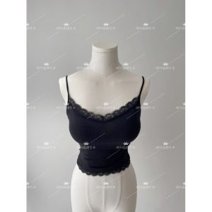 Áo Ba Lỗ Ren Viền Ôm Vừa Vặn Màu Trơn Phong Cách U Thời Trang Công Sở Mùa Hè 2024 Áo Ba Lỗ Cotton Nguyên Chất Không Có Đệm Ngực