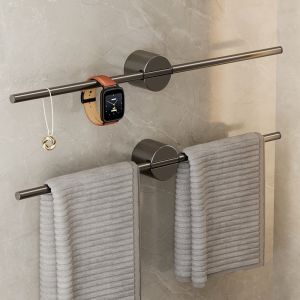 Bathroom Towel Rack Wall-Mounted No-Drilling Single-Bar Toilet Storage Holder Space-Saving Aluminum Alloy Bathroom Organizer