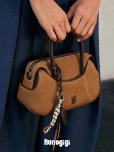 KUNOGIGI Boston Style Frosted Leather Handbag Small Size Womens Crossbody Bag Vintage Stitching Soft Pillow Shape Handbag