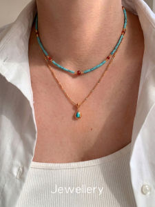 CAFFTI | Natural Red Agate Turquoise Colored Stone Beaded Necklace Accessory