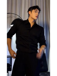 British Style Mens Black Long Sleeve Shirt Youthful Trendy Base Layer Fashionable Summer New Arrival Polyester Blend Casual Wear