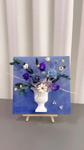 3D French Oil Painting Flower Arrangement DIY Kit | Preserved Flower Plaster Frame Handmade Floral Art Board Salon Team Building Kit Full Tool Set Including Paint Easel and Br