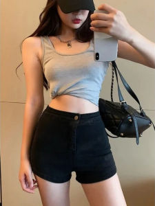 Y2K Korean Style Womens Black High Waisted Denim Shorts New A-Line Wide Leg Slim Fit Casual Summer Streetwear Trendy Hot Pants