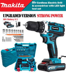 Makita Cordless Electric Impact Drill Heavy-Duty Dual-Speed 2-Cell Lithium-Ion Battery 48v to 168v Japanese-Made Driver Drill Kit Comes with PCS of Free Accessories Drill Electric Drill Screwdriver Power Tools Lithium Battery Speed Change