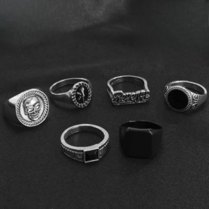 6pcs Mens Trendy Stackable Vintage Ring Set - Fashionable Hand Jewelry Accessories for Male Gift