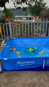 Bể bơi khung kim loại 2.21m x 1.50m x 43cm bể bơi cho bé hồ bơi trẻ em đồ chơi vận động + phao  bóng  BẢO HÀNH 24 THÁNG
