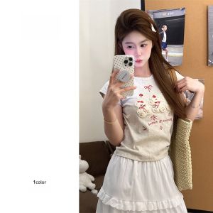 Áo Thun Flota Dễ Thương Trẻ Trung Họa Tiết Hoạt Hình Áo Thun Ngắn Tay Dáng Ôm Mùa Hè Vai Áo Ngắn 1503