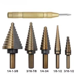 6pcs Imperial HSS Step Drill Bit Set with Reamer and Center Punch High-Speed Steel Multi-Purpose Tool for Metal Woodworking