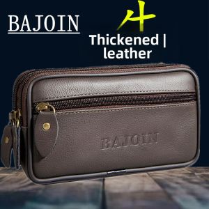 BOIN Leather Mens Phone Bag with Waist Belt Multi-functional Horizontal Outdoor Hanging Bag Made of Pure Cowhide