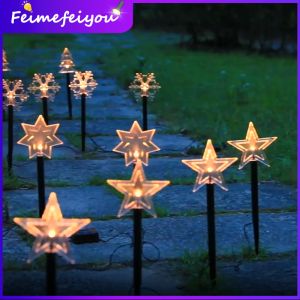 1 set 5pcs Solar LED light outdoor waterproof automatic ON/OFF Flashing garden Ground Plug Lights Star Christmas Tree Lights Rechargeable Lawn Garden Lamp Landscape Decoration Lighting