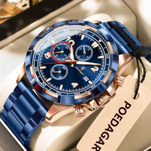 POEDAGAR Trendy Mens Watch Luminous Waterproof Stainless Steel Male Watch Chronograph Date Sports Quartz Watches For Men Reloj