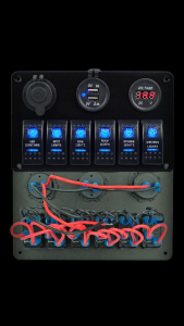 แผงสวิตช์ไฟอลูมิเนียม 6 ปุ่ม USB Socket 12V