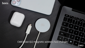 HOCO CW63 15W Qi2 Mini từ không dây sạc nhanh Type-C cáp sạc Dock 1.2M cho điện thoại thông minh / TWS tai nghe tương thích cho Ip16 15 13 Pro Max Samsung không dây sạc Pad