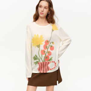 DUSHU | Floral Embroidery Retro Knit T-Shirt