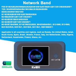 KuWFi CAT7 4G+ LTE Router 1200Mbps 2.4G 5G Single WiFi Portable Travel 4G Mobile Modem 3000mAh Battery 10 Users with USIM Slot