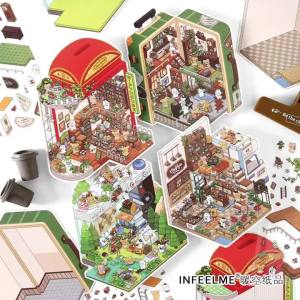 Kawaii 3D DIY Cắm Trại Nhà Phong Cảnh Miếng Dán Túi Cabin Cảnh Dán Văn Phòng Phẩm Cho Trẻ Em Sinh Nhật Lễ Hội Quà Tặng
