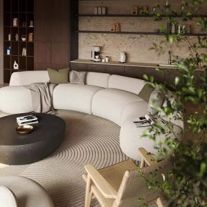 Italian Minimalist Designer Curved Sofa Fabric Combination Living Room Light Luxury Moon Arc Shaped Couch for Modern Home