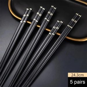 5 Pairs Chinese Japanese Chopsticks Sushi Sticks Korean Chopsticks Reusable Alloy Chop Sticks Kitchen Tableware Tool Accessories