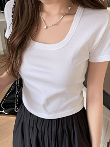Áo Thun Cotton Ôm Vừa Vặn Cổ Vuông Tay Ngắn Mùa Hè Phong Cách Mới Cho Nữ Trẻ Tuổi Thường Ngày Màu Trơn