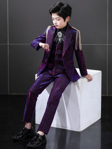 Childrens Three-Piece Suit Set Boys Performance Fashion Show Piano Concert Outfit Little Host Costume Model Walk