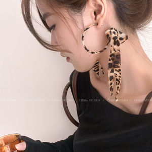 Exaggerated Unique Leopard Print Butterfly Knot Ribbon Earrings Women Spring Vintage Beauty Small Minority Ear Jewelry Studs