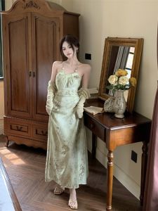 Gentle Dignified Hollow Long Dress Sling Dress Womens Summer Stylish Niche Style Halter Slim Fit French Long Dress