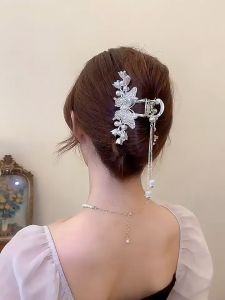 Hàng thiết kế Kẹp tóc kim loại họa tiết chim công đính đá sang trọng quý phái cho nàng