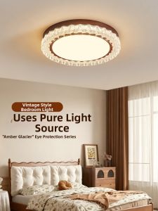 DGY | Vintage-Inspired Walnut-Toned Ceiling Light Fixture Luxurious Crystal Bedroom