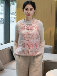 New Chinese Style National Trend Cotton Embroidered Jacket Vintage Button Womens Vest Autumn Winter Retro Polyester Fiber