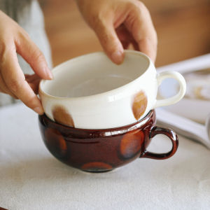 Wan Kou Cup Hand-Painted Ceramic Coffee Oats Porridge Lightweight Coffee Latte Japanese Style Wide-Mouth Cup with Handle