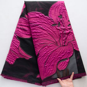 Vải Ren Gấm Châu Phi Cao Cấp Nền Đen Họa Tiết Hoa Tím Tinh Tế Viền Tua Rua 100% Polyester Dùng Cho Váy Dạ Hội