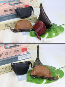 กระเป๋าใส่เหรียญหนังวัวชั้นดีขนาดเล็ก กระเป๋าใส่เหรียญแบบมีฟังก์ชันหลายอย่างสำหรับผู้ชายและผู้หญิง กระเป๋าใส่เหรียญแบบลำลอง ทรงกลม สีพื้น