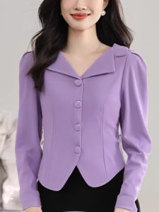 Elegant Short Sleeveless French Style Shirt for Women Autumn 2025 Fashionable Long Sleeve V Neck Pure Color Premium Sensation